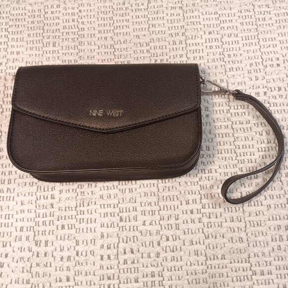 Nine West black faux leather wristlet & chain convertible straps handbag purse - Picture 2 of 15